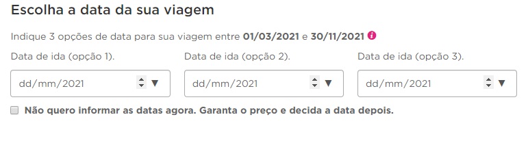 Opções de data para os pacotes do Hurb em 2021